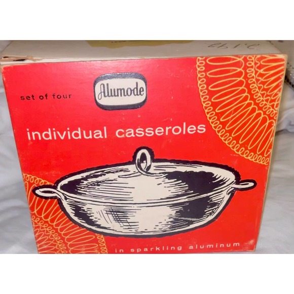 Vintage ALUMODE Aluminum 4 Individual Casseroles with lids, original box - Picture 4 of 7